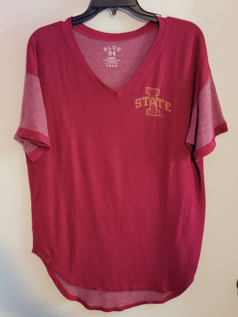 Iowa State Red Crewneck Tee with Yellow Graphic
